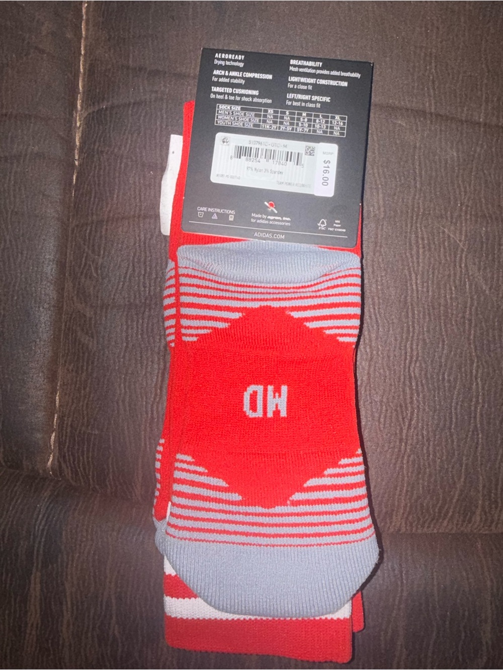 adidas Red and White Athletic Team Socks - Medium - Picture 3 of 3